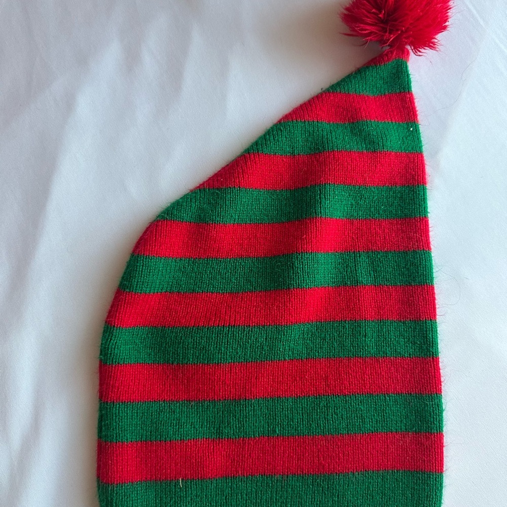 Red and Green Striped Elf Hat